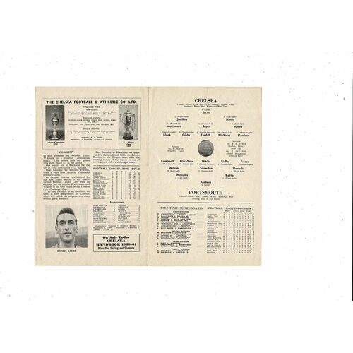 Chelsea v Portsmouth Football Combination Programme 1960/61