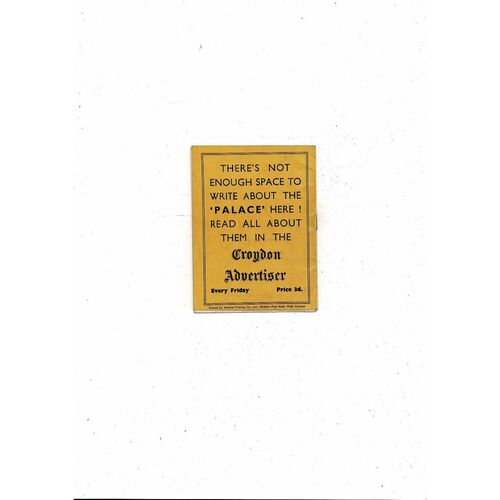 1957/58 Crystal Palace v Swindon Town Football Programme