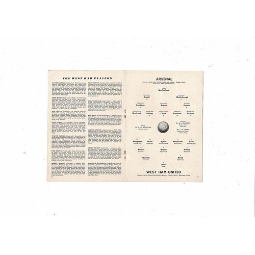 1962/63 Arsenal v West Ham United Football Programme