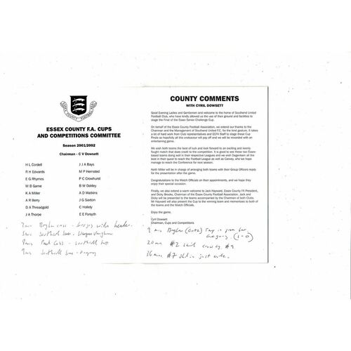 2001/02 Dagenham & Redbridge v Canvey Island Essex Senior Cup Final @ Southend