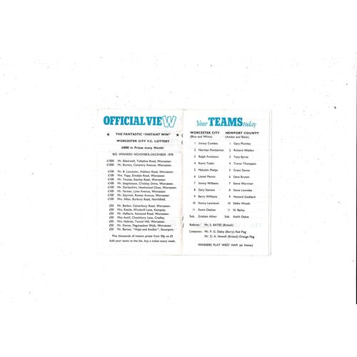 Worcester City v Newport County FA Cup Replay Football Programme 1978/79
