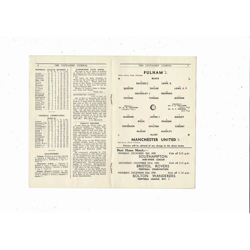 1950/51 Fulham v Manchester United Football Programme