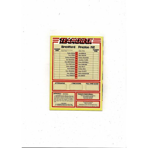 1982/83 Brentford v Preston Football Programme