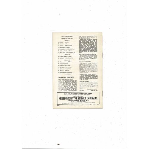 1965/66 Brentford v Mansfield Town Football Programme