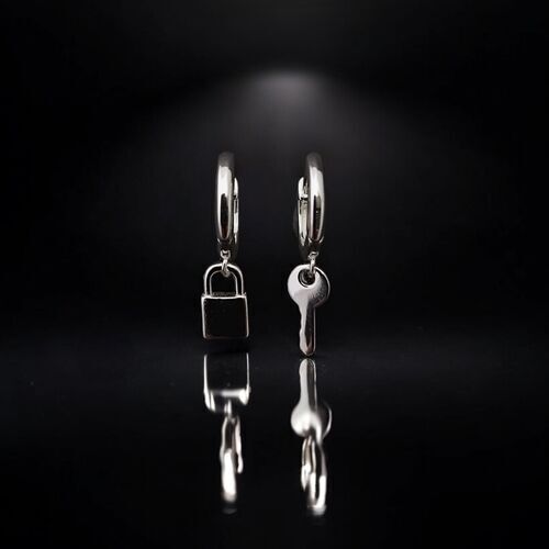 Padlock and key charm hinged huggie hoops