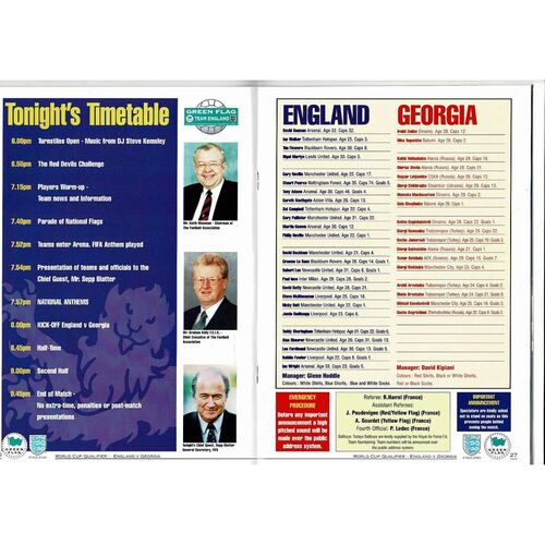 1997 England v Georgia Football Programme