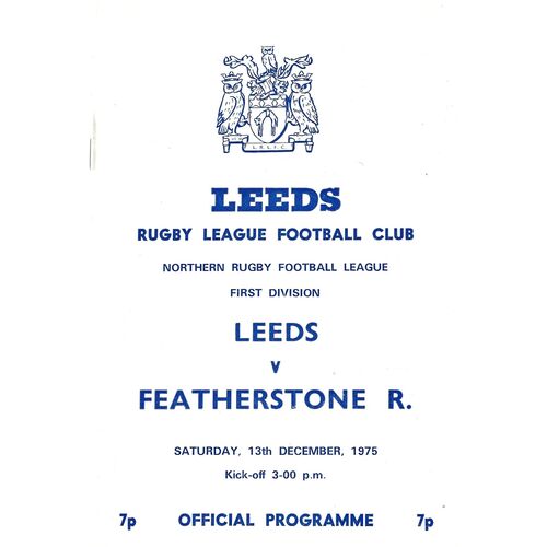 1975/76 Leeds v Featherstone Rovers (13/12/1975) Rugby League Programme