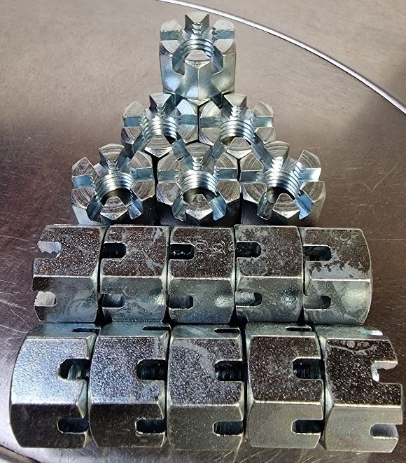 M10 GR8 DIN935 SLOTTED NUTS ZINC | Trojan Special Fasteners Ltd | Specialist Nuts Fasteners | Nuts Bolts Washers | Precision Polygon Turning | Fastener Manufacturer