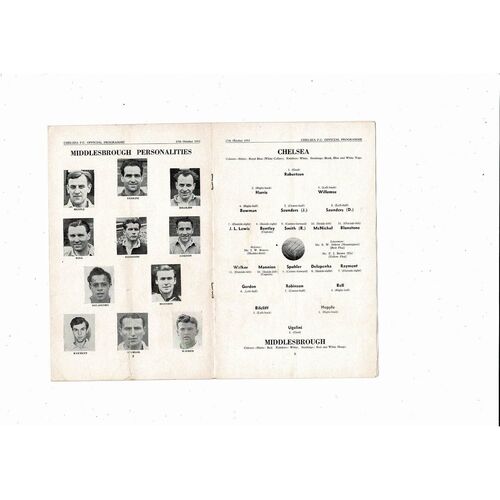 1953/54 Chelsea v Middlesbrough Football Programme
