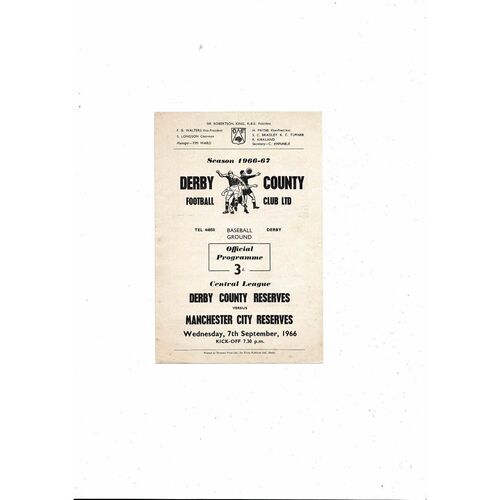 Derby County v Manchester City Central League Football Programme 1966/67