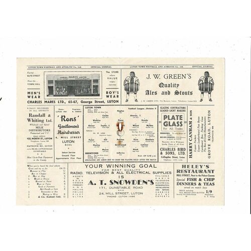 1950/51 Luton Town v Brentford Football Programme