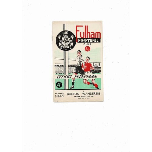 1951/52 Fulham v Bolton Wanderers Football Programme