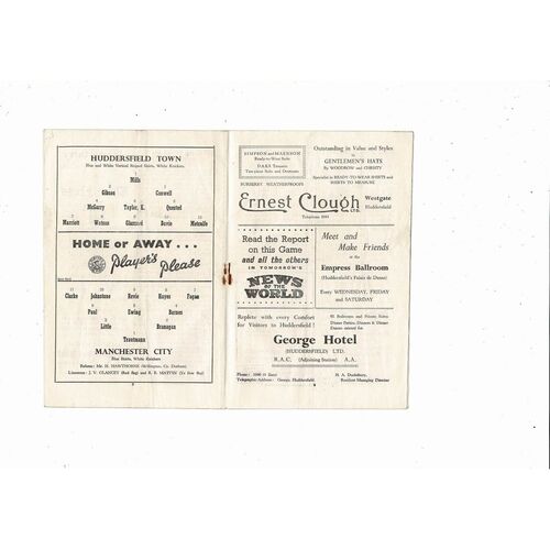 1955/56 Huddersfield Town v Manchester City Football Programme