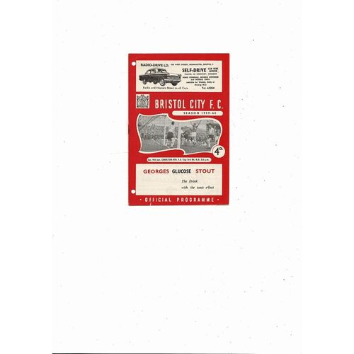 1959/60 Bristol City v Charlton Athletic FA Cup Football Programme