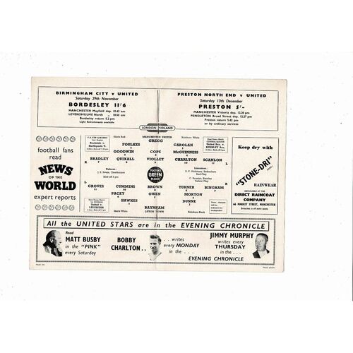 1958/59 Manchester United v Leeds United Football Programme