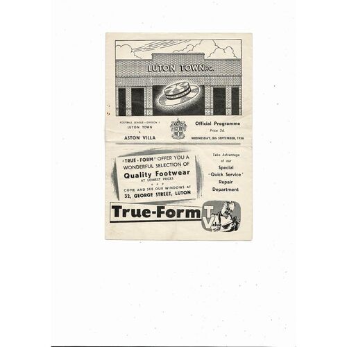 1956/57 Luton Town v Aston Villa Football Programme