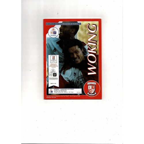1997/98 Woking v Farnborough Town Spalding Cup Football Programme