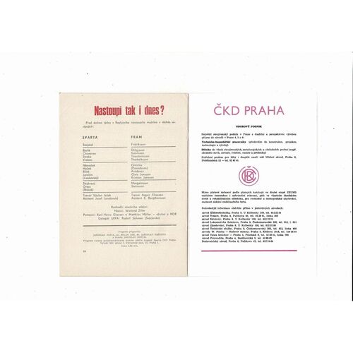 Sparta Prague v FRAM Reykjavik European Cup Football Programme 1987/88