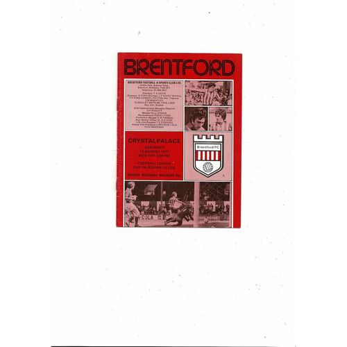 1977/78 Brentford v Crystal Palace League Cup Football Programme