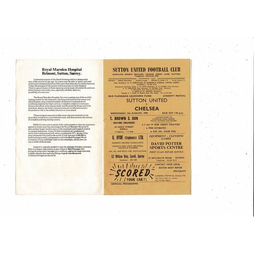 Sutton United v Chelsea Charity Match Football Programme 1970/71
