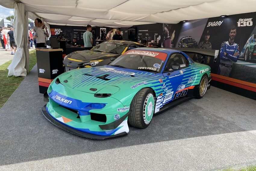 Mazda RX7 sporting the Falken team livery, on display at Goodwood Festival of Speed.