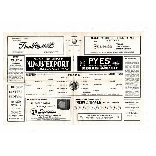 1959/60 Mansfield Town v Halifax Town Football Programme