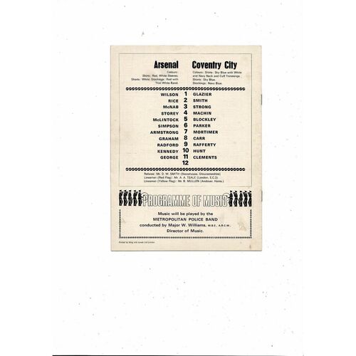 1970/71 Arsenal v Coventry City Football Programme