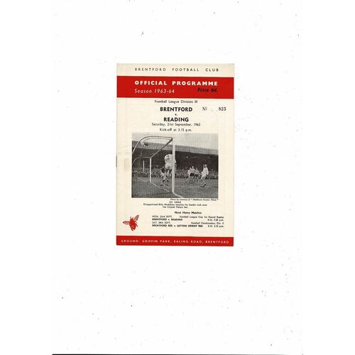 1963/64 Brentford v Reading Football Programme