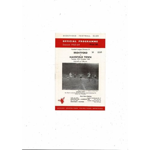 1963/64 Brentford v Mansfield Town Football Programme