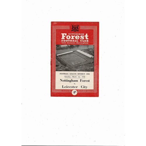 1957/58 Nottingham Forest v Leicester City Football Programme