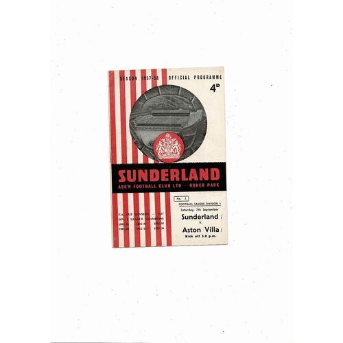 1957/58 Sunderland v Aston Villa Football Programme