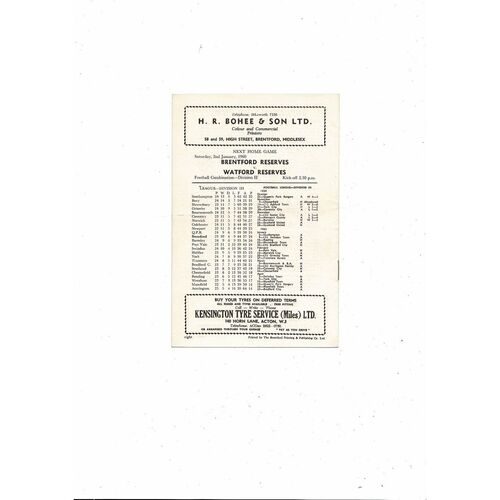 1959/60 Brentford v Southend United Football Programme