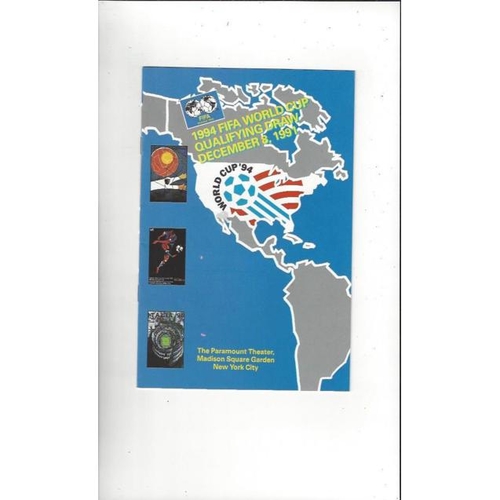 1994 World Cup Qualifying Draw Football Broucher. Dec. 8th 1991