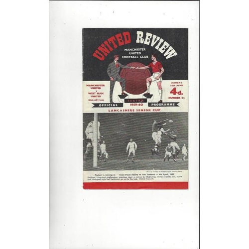 1959/60 Manchester United v West Ham United Football Programme