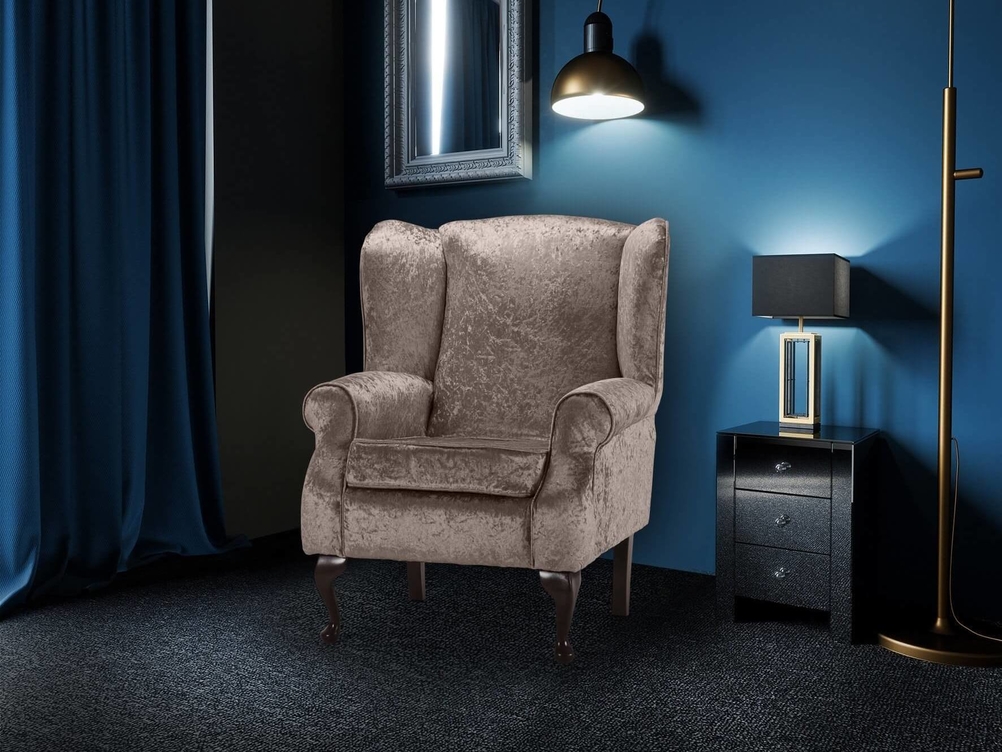 QUEEN ANNE CHAIR IN MINK CRUSHED VELVET