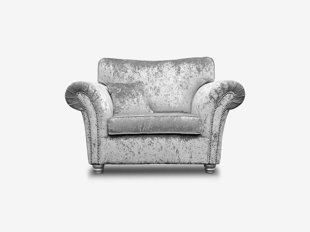 ANNABELLE CUDDLE CHAIR IN SILVER CRUSHED VELVET
