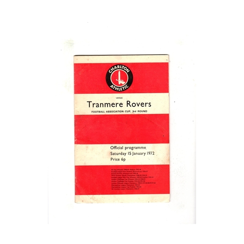 1971/72 Charlton Athletic v Tranmere Rovers FA Cup Football Programme + League Review