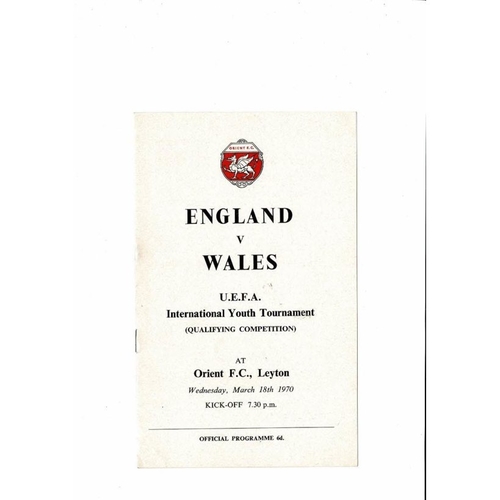 1970 England v Wales Youth International Football Programme March