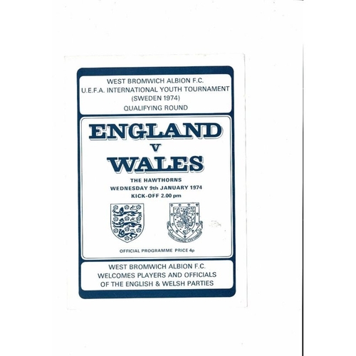 1974 England v Wales Youth International Football Programme Jan