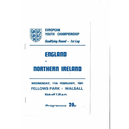 1981 England v Northern Ireland Youth International Football Programme