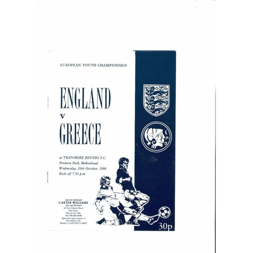 1988 England v Greece Youth International Football Programme
