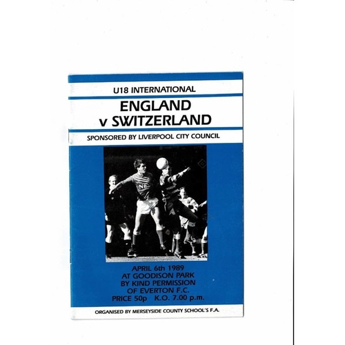 1989 England v Switzerland Youth International Football Programme