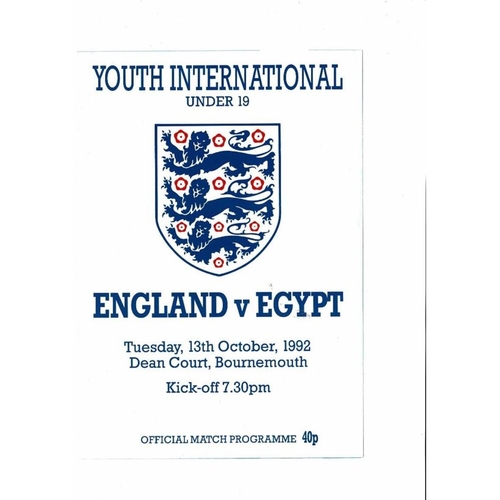 1992 England v Egypt Youth International Football Programme