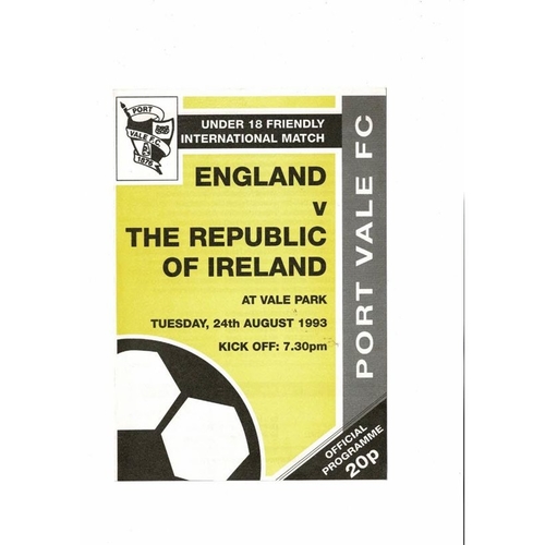 1993 England v Republic of Ireland Youth International Football Programme