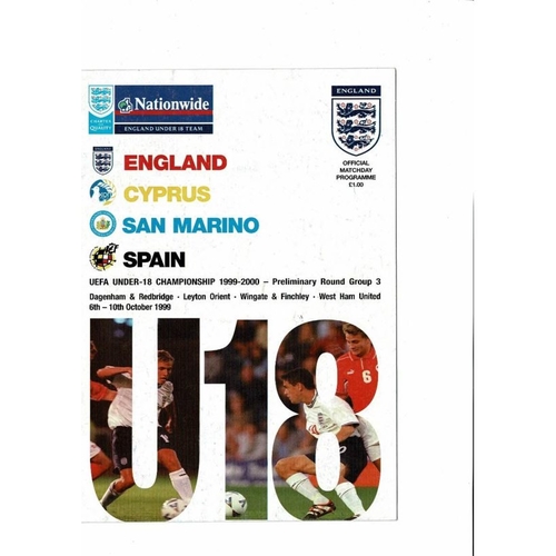 1999 England v Cyprus, San Marino & Spain U18 Youth UEFA Championship Programme