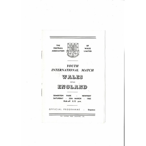 1965 Wales v England Youth International Football Programme