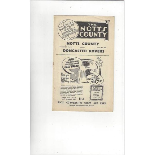 1957/58 Notts County v Doncaster Rovers Football Programme
