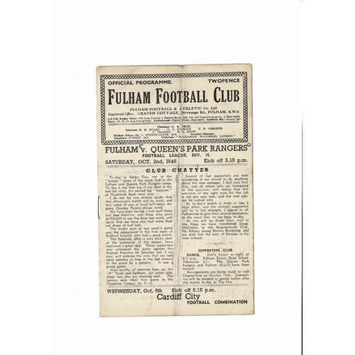 1948/49 Fulham v Queens Park Rangers Football Programme