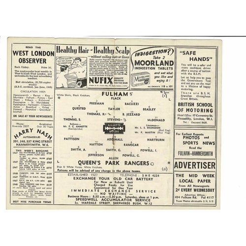 1948/49 Fulham v Queens Park Rangers Football Programme