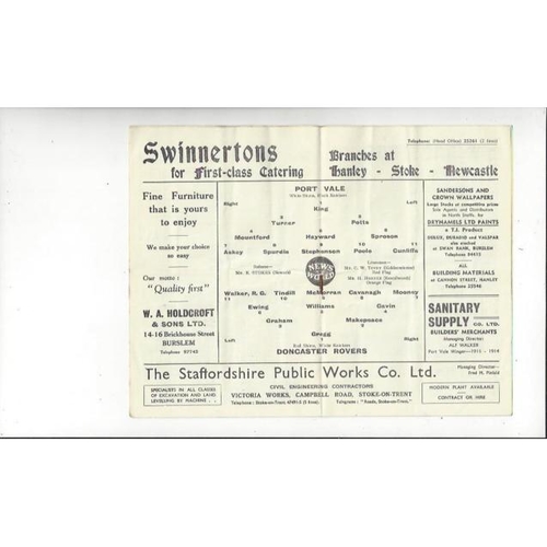 1956/57 Port Vale v Doncaster Rovers Football Programme